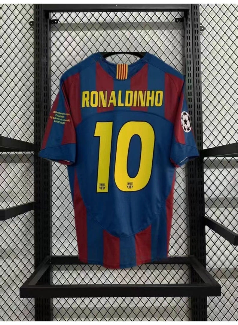 Barcelona FC 2005-2006 Barcelona home retro football uniform #10 RONALDINHO retro football jersey A gift for fans and friends - Image 1